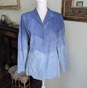 Eileen Fisher Women's Small Blue Dip Dye Ombre Blazer Jacket Cotton Blend